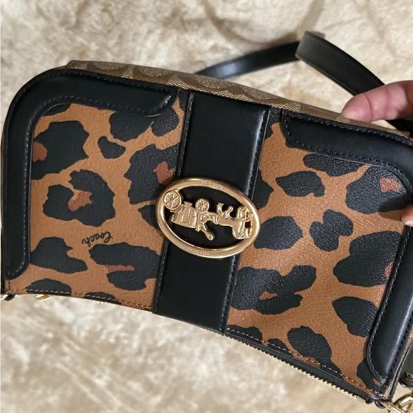 Coach Brown and Black Crossbody Bag with Monogram Pattern - Picture 7 of 8